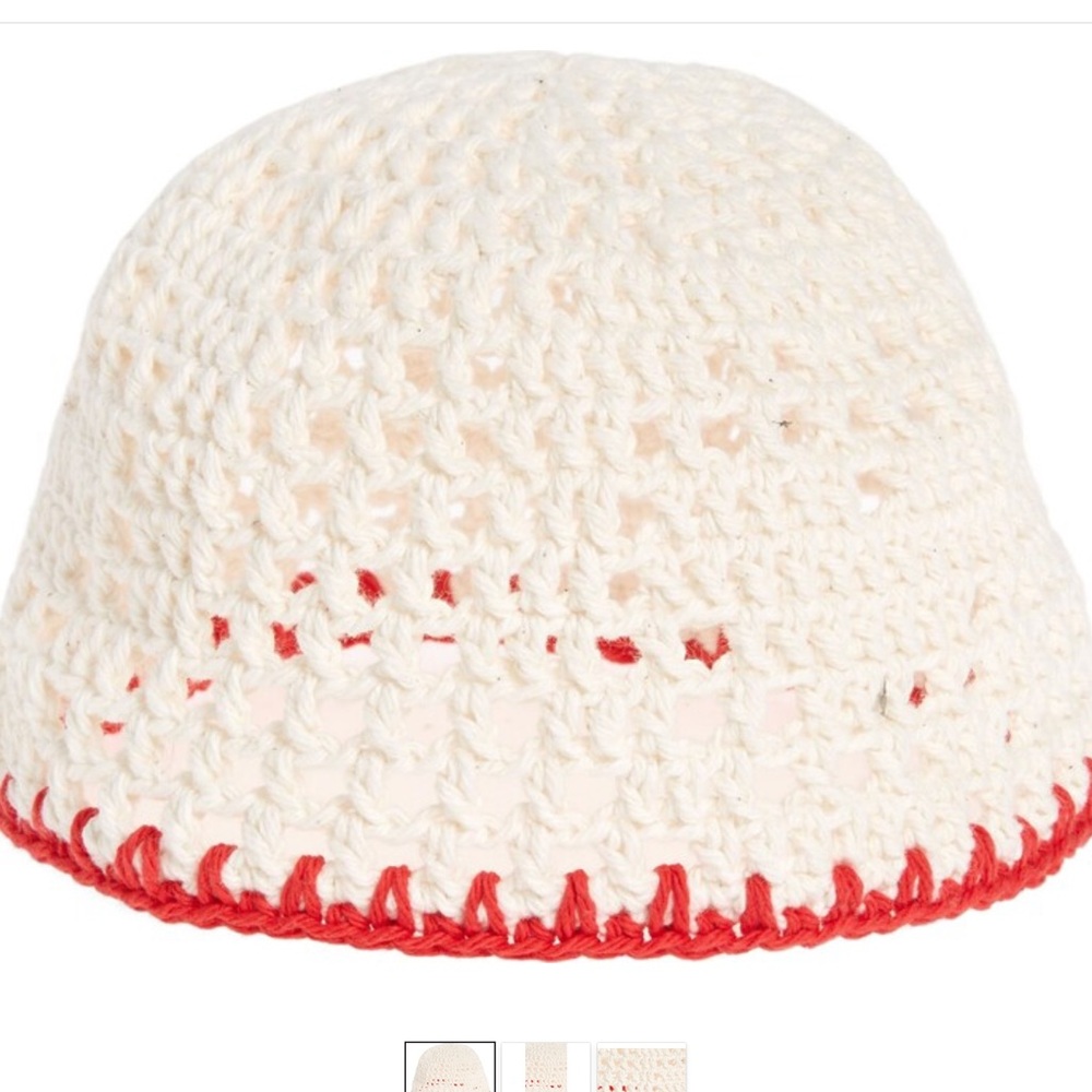 MEMORIAL DAY Heart Cotton Crochet Skullcap In Ecru/ Red